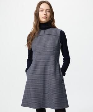 Uniqlo Blue, Gray & Black Plaid Retro Pinafore Jumper Knee Length Dress